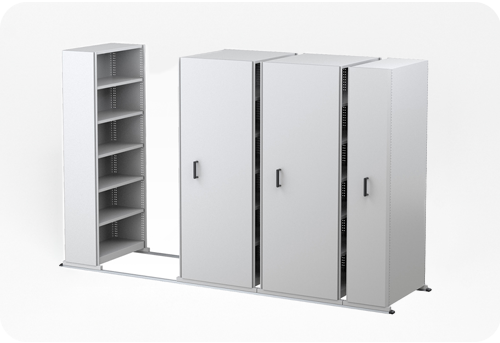 Mobile shelving for healthcare, mobile shelving for medical records, mobile compactus style unit healthcare, 